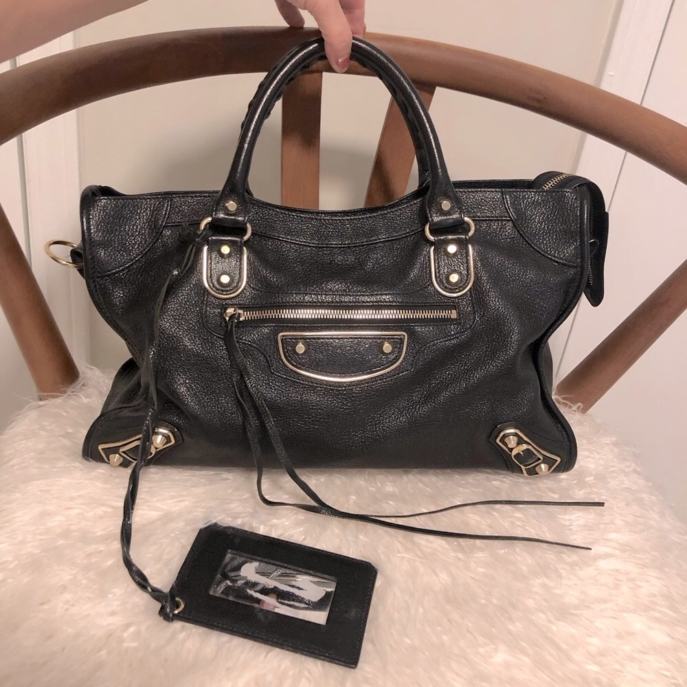 💥 BALENCIAGA City Metallic Edge Black Leather w/ Gold Hardware - Picture 3 of 16